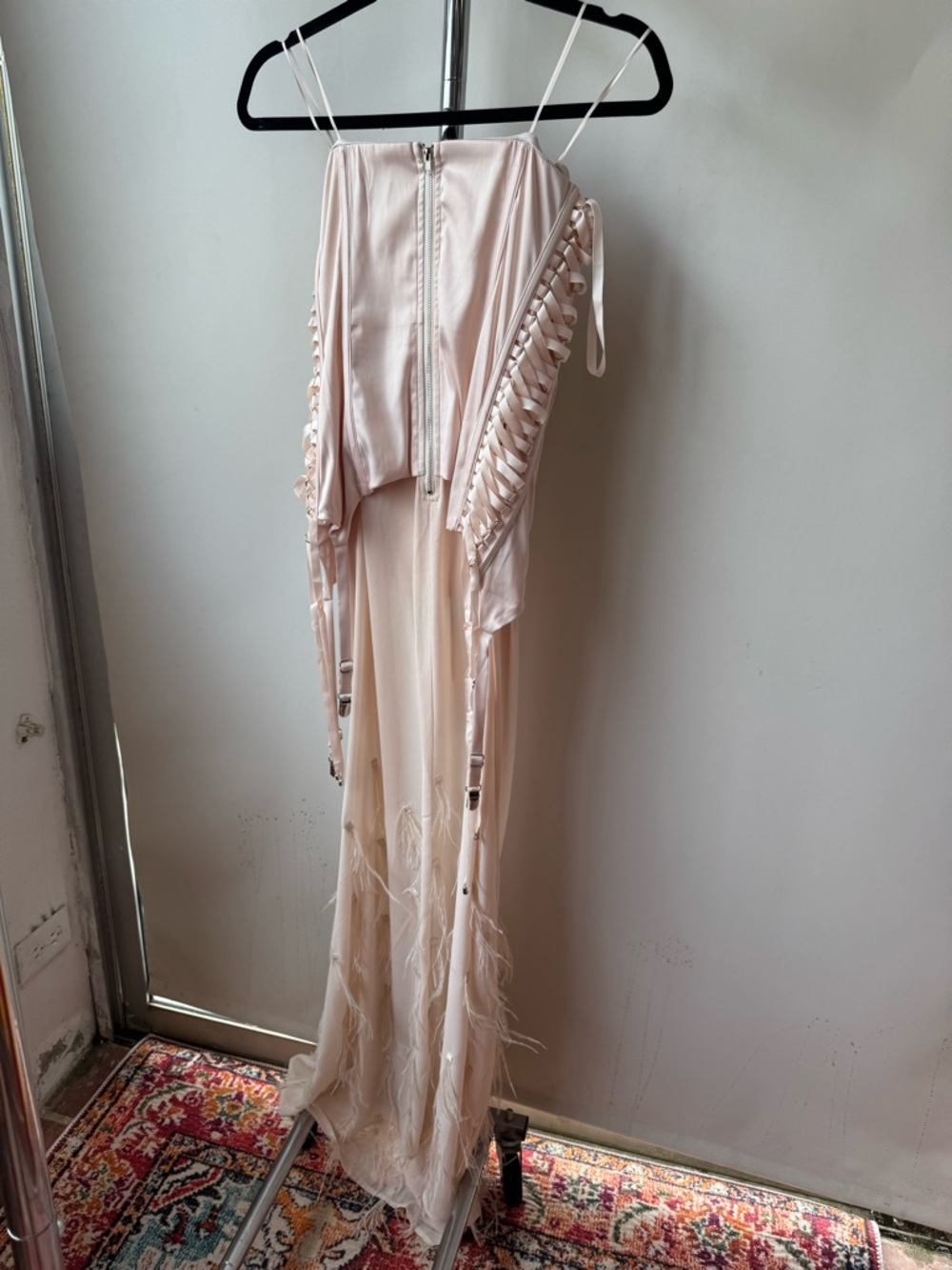 AKIRA Blush Pink Lace-Up Corset & Sheer Embroidered Skirt Set FEATHER BALLERINA - Picture 4 of 5